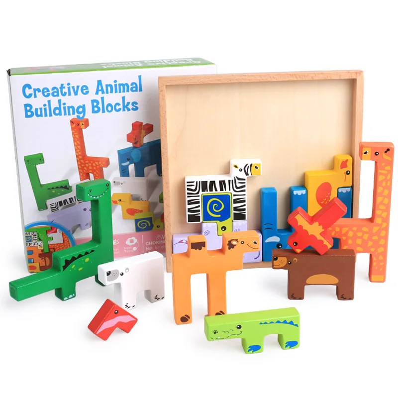 

New hottest colorful Wooden Animal 3D puzzle board Montessori toy DIY Building Blocks jigsaw educational toys for child learning