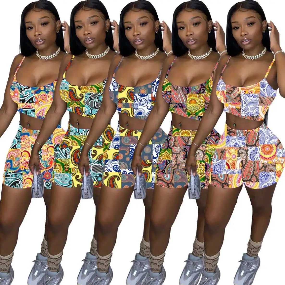 

2021 Summer Women sexy 2 Piece Pant Set Patchwork Two Piece Short top shorts sets sports bra and shorts set, 5 colors