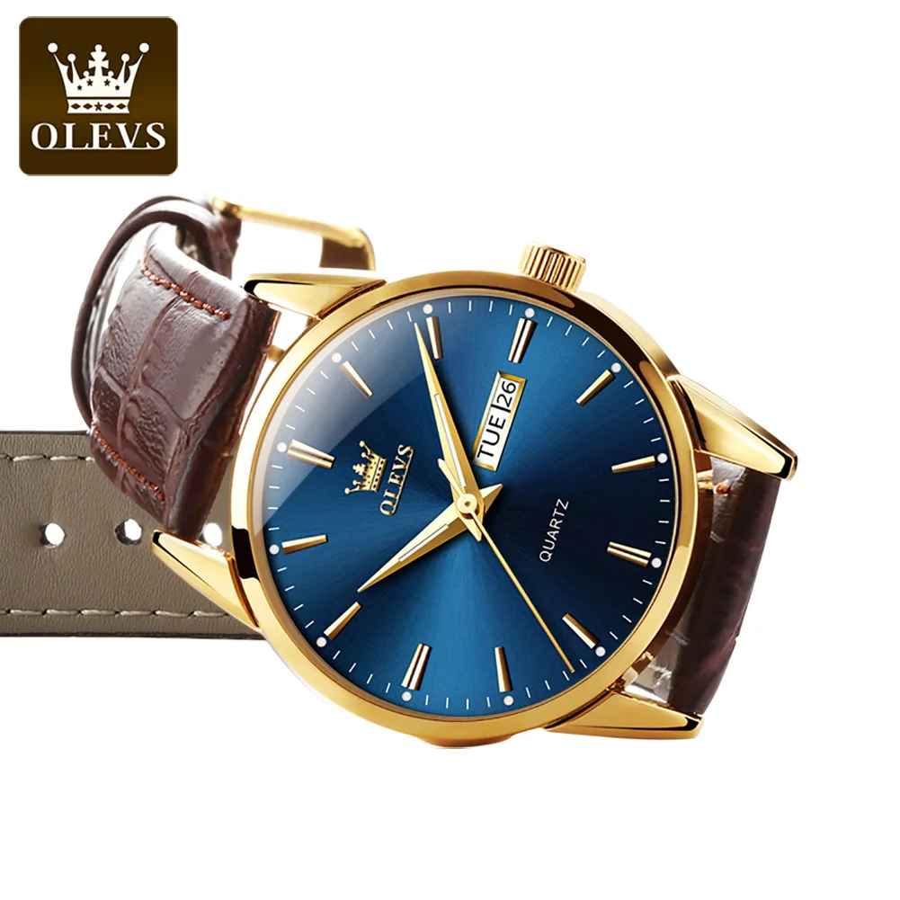 

OEM OLEVS Watches Fashion Sports Minimalist PU Leather Waterproof Quality Business With Date Analog Quartz men's Wristwatch, 4 colors