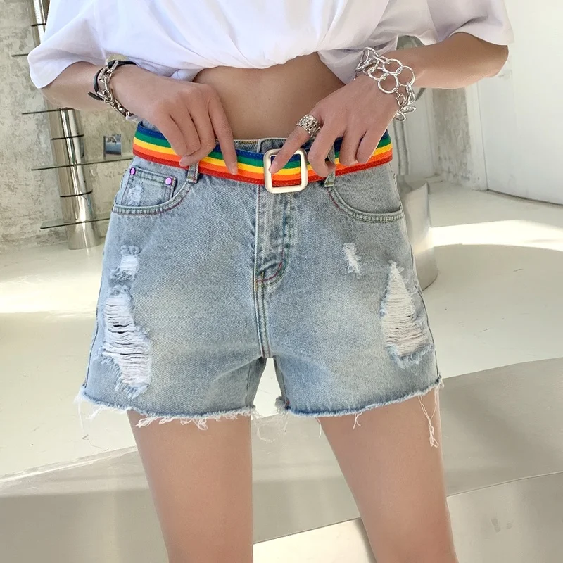 

2022 New Arrivals hole Women Denim Summer Shorts bale Zipper Fly Pockets Frayed Raw Ripped Denim short jeans for women