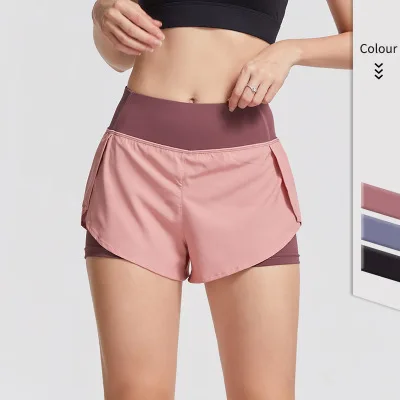 

In-stock Supply Fake Two-pieces Skirted Shorts Solid Color Yoga Shorts Women Fitness Sports Skirt Shorts