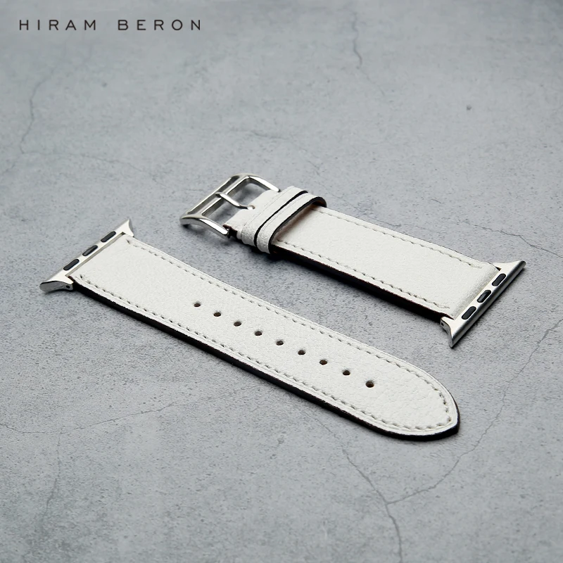 

France Goat Skin Strap for Apple Watch Band Genuine Leather Classic Style Custom Design Brand Name, White