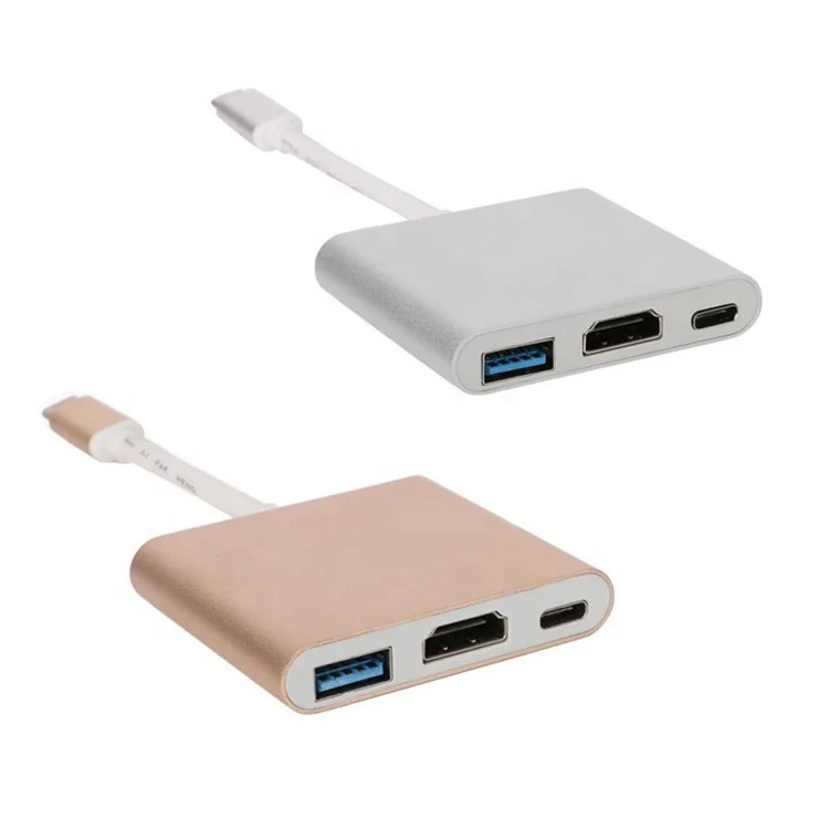 

premium 3 in 1 multiport usb 3.1 type c to hdtv converter adapter for MacBook/iPad/ChromeBook, Silver&gold