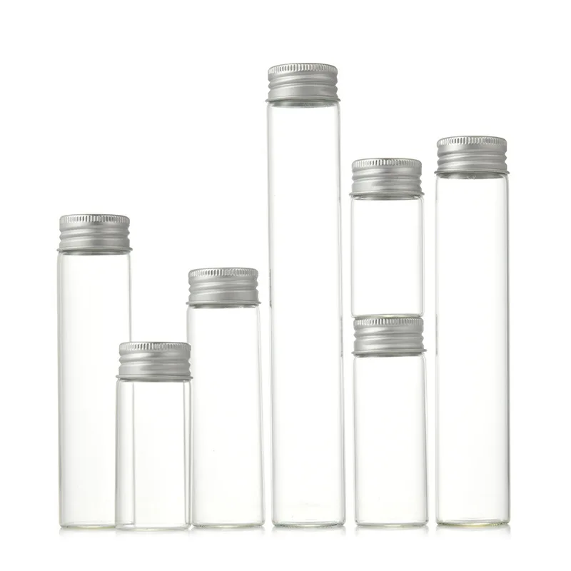 

MIni glass tube 5ml 10ml 15ml 20ml 25ml 30ml 50ml 60ml 100ml 120ml clear glass storage vial bottle with aluminium screw cap