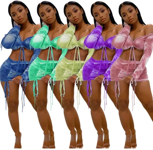 

2020 Women summer sexy tie dye two piece skirt set womens clothing, As picture or customized make