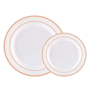 Image of Hot Amazon 7.5" Disposable Rose Gold Rim Plastic Charger Plate Wedding