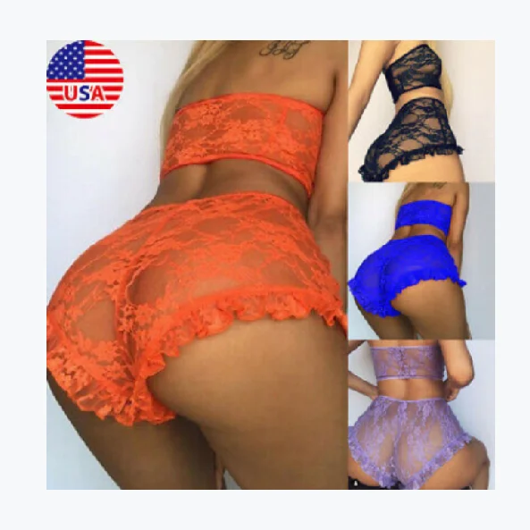 

AYP0401 mesh transparent hot products Sexy Seduction lace tube top women's underpants two-piece set Wholesale