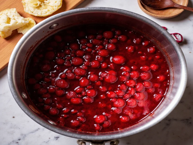 Cherry pie filling simmering in saucepan