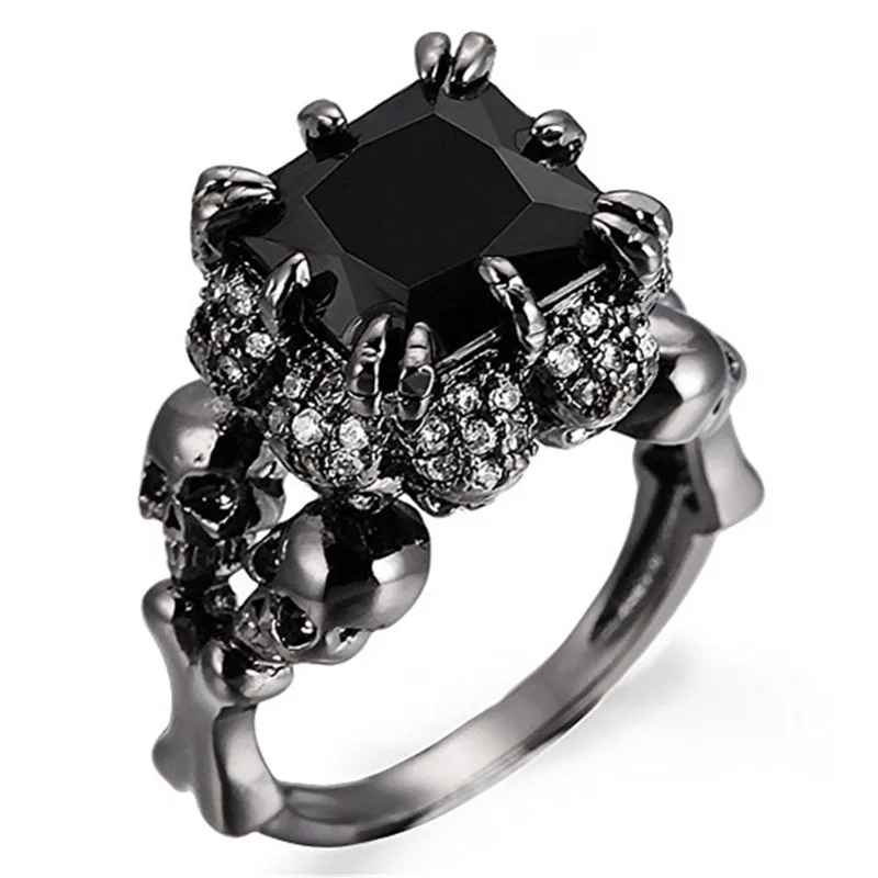 

Black skull zircon ring 5#6#7#8#9#10# Halloween explosion luxury diamond rings jewelry women, Black color
