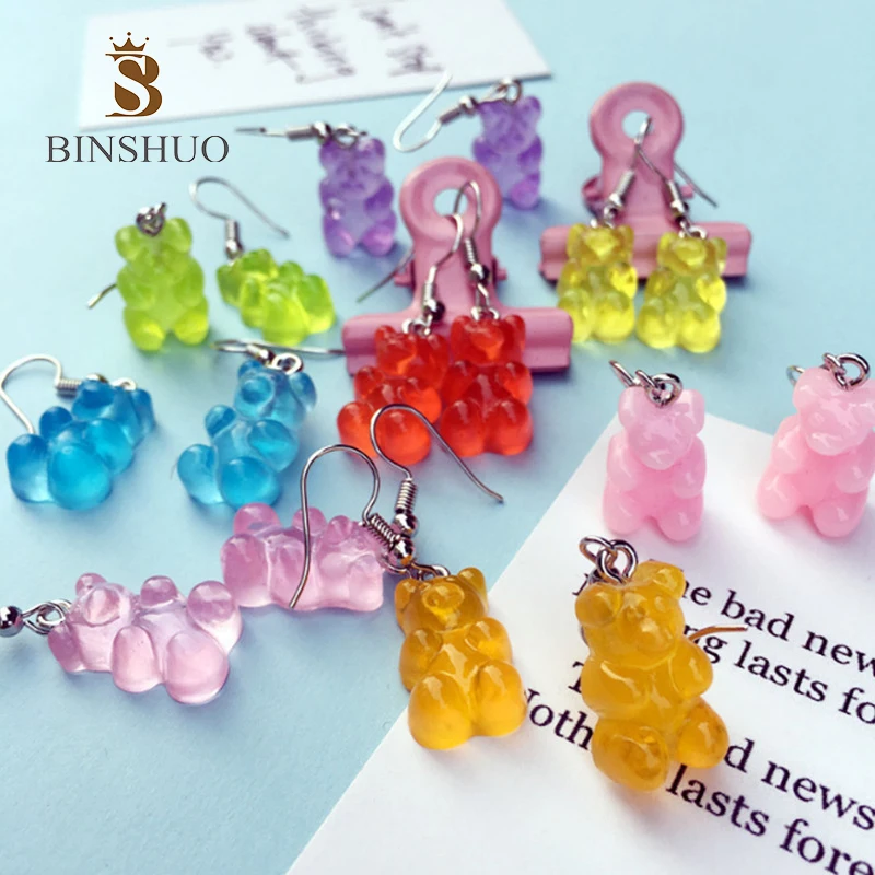 

CHENGYI Handmade Instagram Followers Creative Transparent Candy Color Cute Sweet Acrylic Resin Cartoon Teddy Bear Lady Earrings