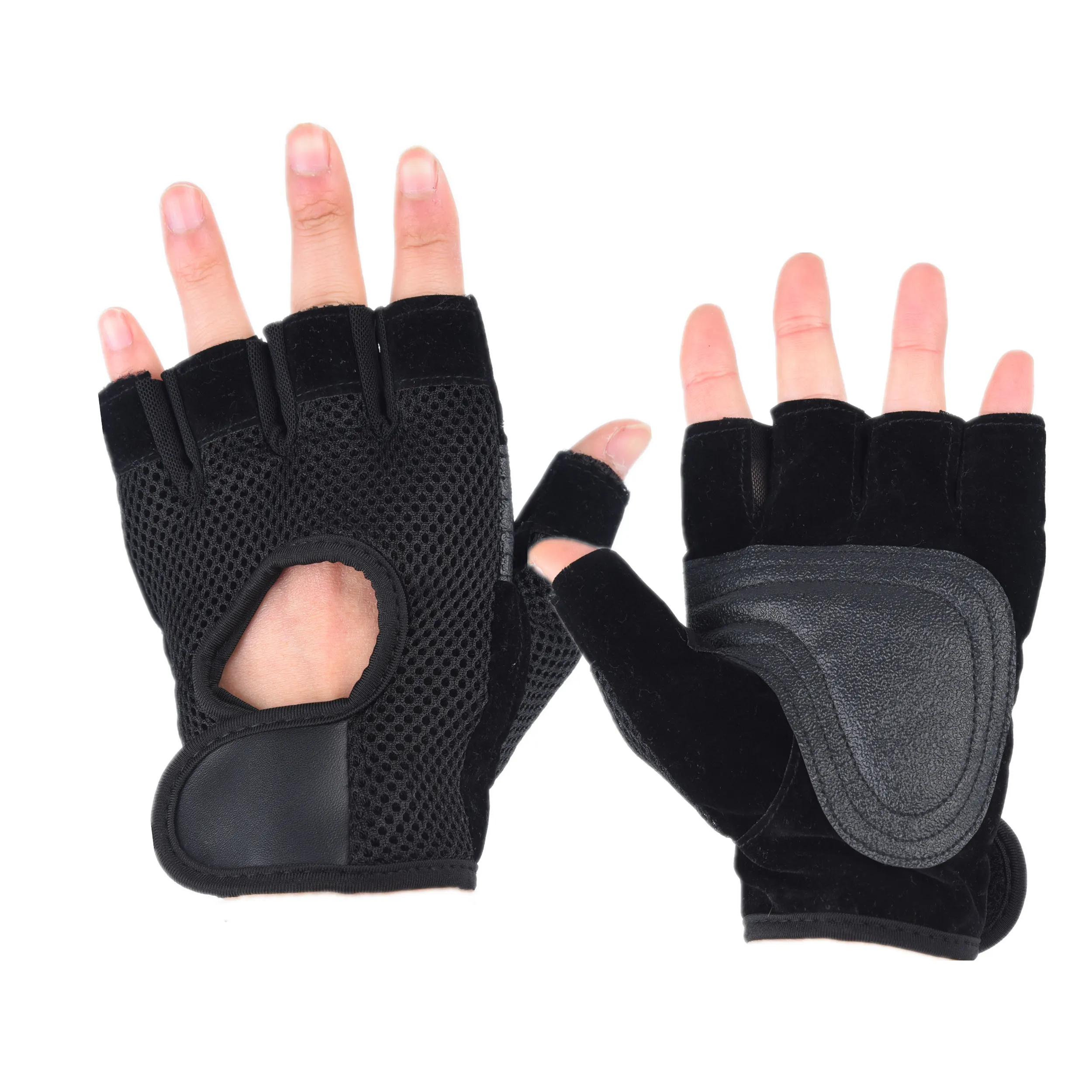 

Exercise weight lifting leather Fitness Gloves joint custom black mesh gloves