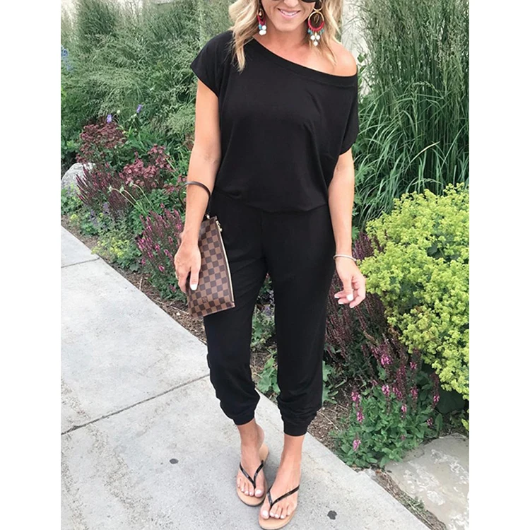 

Factory supplier pocket jumpsuit short sleeve women jumpsuit loose jumpsuit