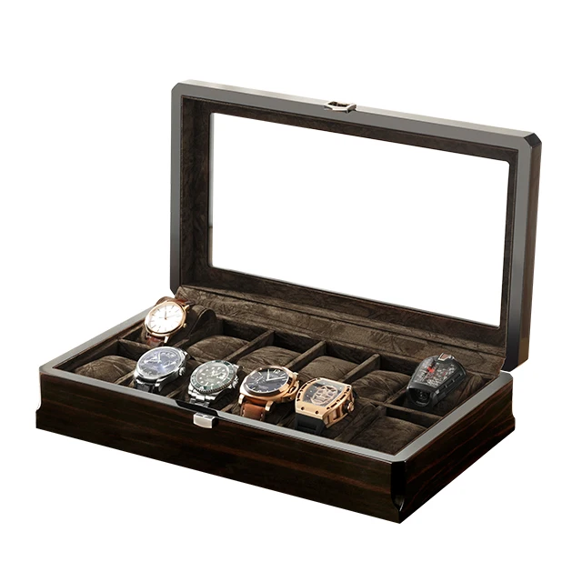 

Melancy Custom luxury wood watch packing box stainless watch winder boxes case 12 watch wood box black, Black,brown