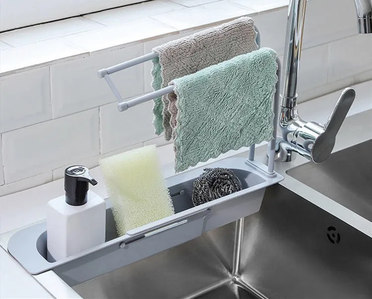 

Kitchen Organizer Tools Sponge Storage Rack Basket Wash Cloth Or Toilet Soap Shelf Organizer sink organizer shelf, White