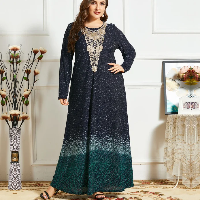 

Wholesale long-sleeve embroidered abaya dress islamic clothing, Black