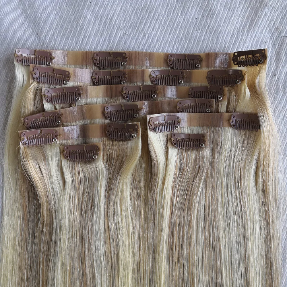 

Double Drawn highest quality PU Skin Seamless Clip in Hair Extensions 18" 125g, 20" 165g one set, All colors available