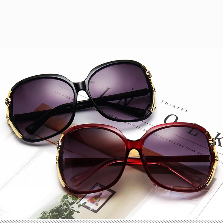 Classic Large Frame Camellia Painted Hollow Out  Women Oversized Sunglasses