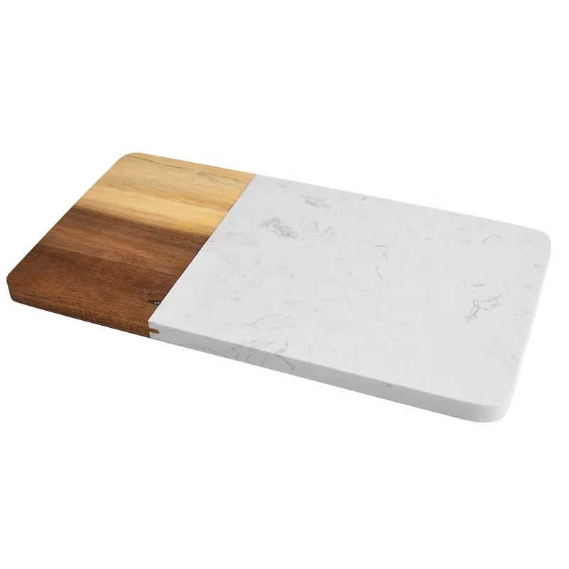 

Hot Sale White Marble and Acacia Wooden Cheese Board For Christmas Marble Serving Tray, As shown