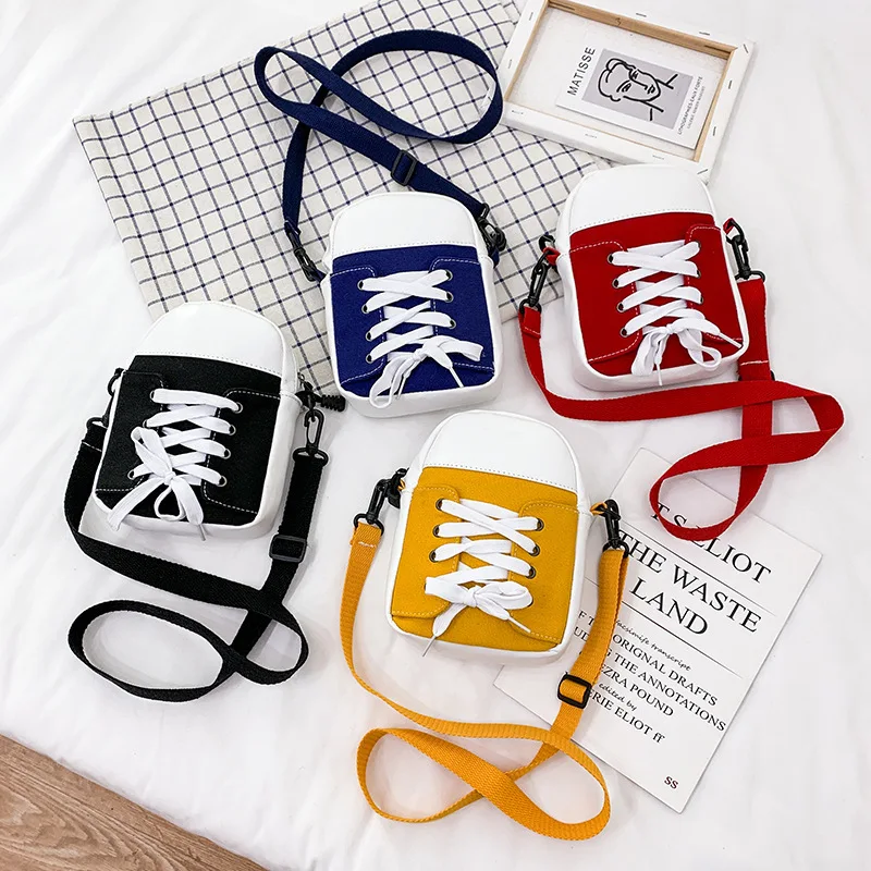 

2021 Canvas Small Japanese Harajuku Style Coin Purse Messenger Bag New Funny Cute Phone Shoulder Bags for girls, 4 colors