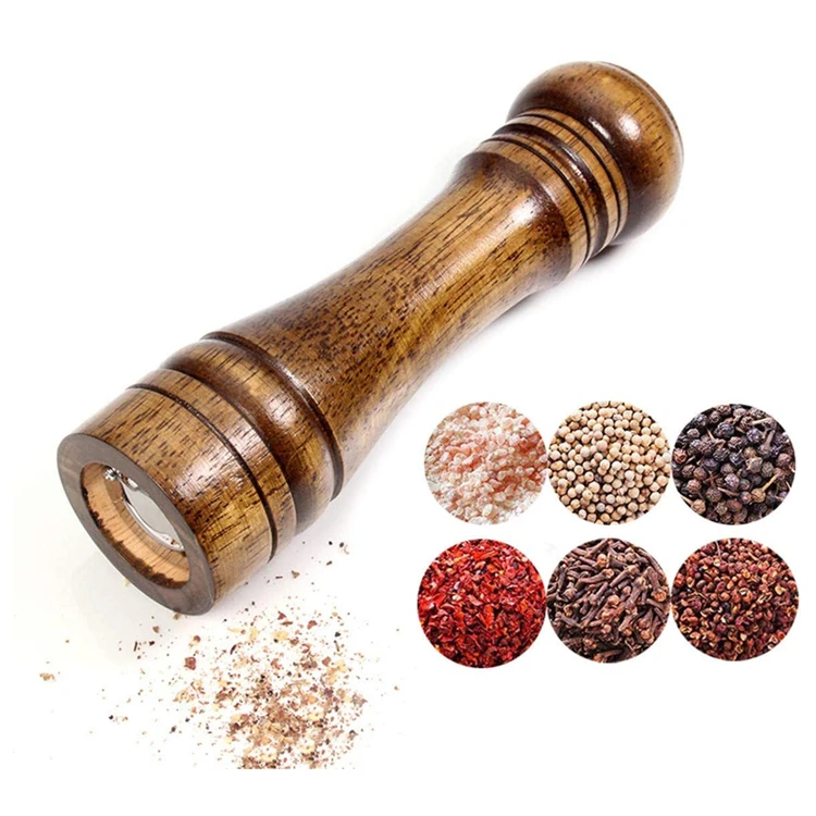 

Factory Wholesale 8inch Oak Solid Wood Pepper Mills With Strong Adjustable Ceramic Mechanism Salt And Pepper Mill Grinder