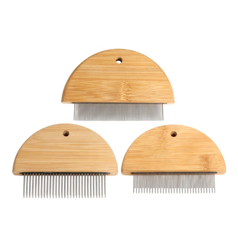 

Factory Wholesale Custom Logo Bamboo Wooden Pet Metal Needle Hair Comb Cat Dog Flea Comb