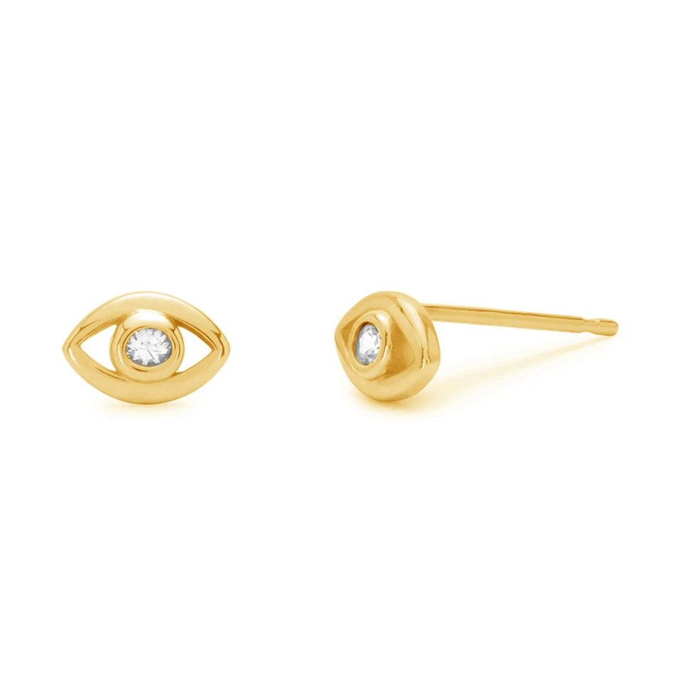 

unique jewelry 18k gold plated 925 sterling silver high polish simple style blue eye diamond stud earrings for women