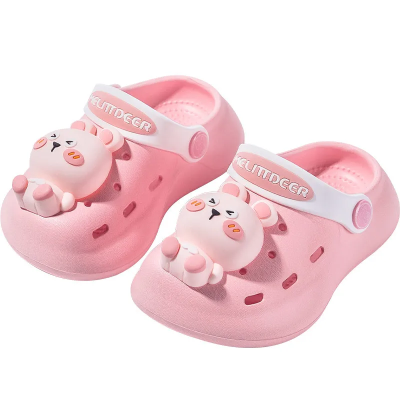 

Dropshipping Custom Logo 2022 Summer Cute Pink Cartoon Kid's EVA Beach Slippers Outdoor Non-slip Baby Slide Slippers