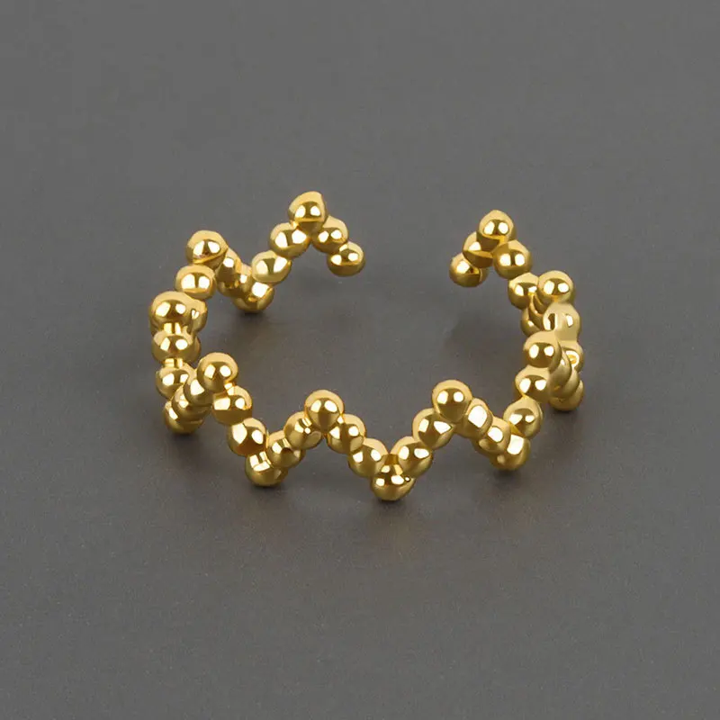 

Creative Unique Design European Solid Ball Open Rings 18k Gold Plated Z Shape Geometric Adjustable Rings For Girl