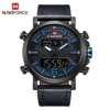China brand naviforce 9135 casual 3ATM water resistant multifunction digital quartz wrist watches for men genuine leather strap