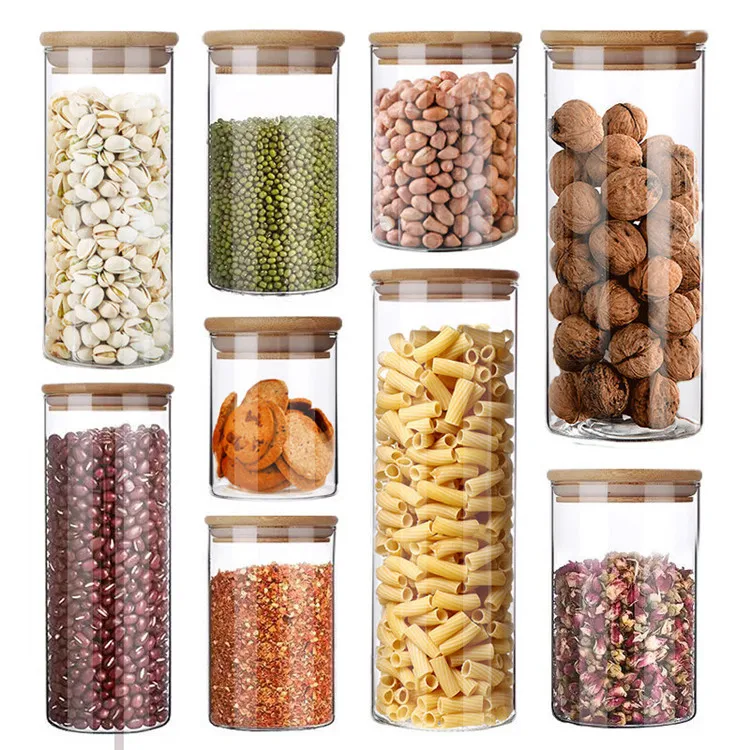 
Perfect Transparent Food Storage Canister with Wooden Lid for Kitchen 