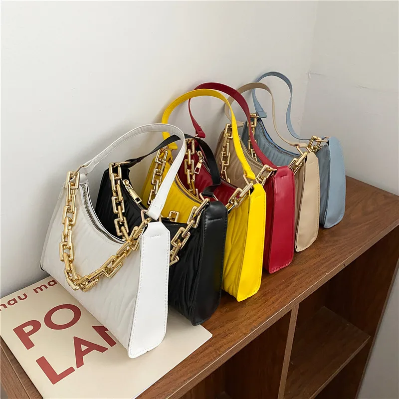 

wholesale summer women pu pleated bags luxury multi functional handbag thick chain underarm one-shoulder bags
