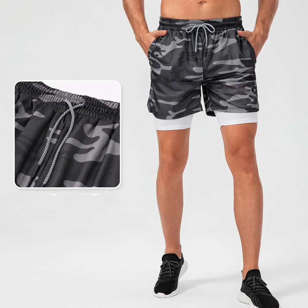 

Double layer Jogger Shorts Men 2 in 1 Short Pants Gyms Fitness Built-in pocket Bermuda Quick Dry Beach Shorts Male Sweatpants