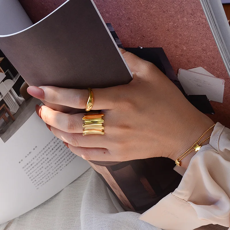 

Ins Retro Statement Rings Women 18k Gold Plated Stainless Steel Jewelry, Gold/silver