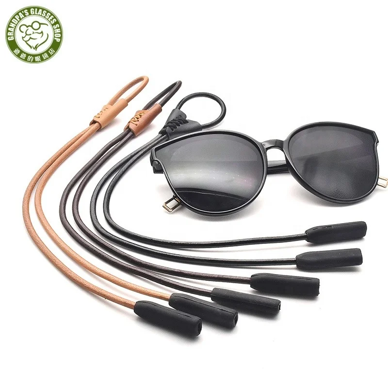 

Wholesale Retro Adjust Cowhide Genuine Leather Sunglasses Lanyard Neck Cord Strap Glasses Rope Eyeglasses Chain for Men Women, Black / khaki / dark brown