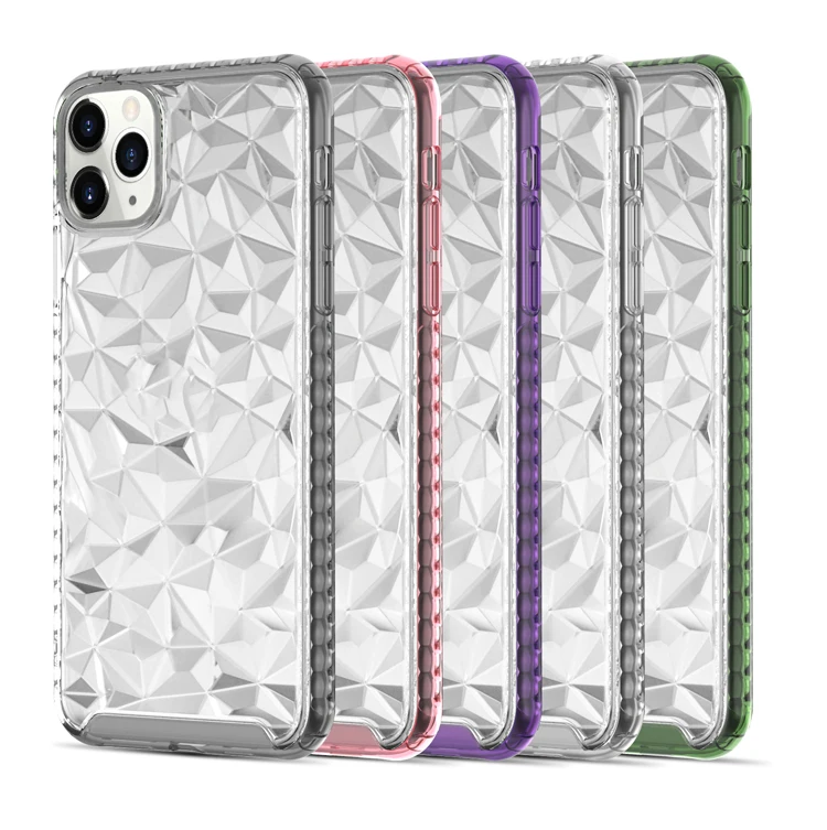 

Fashion military grade diamond grain shockproof bumper transparent hard pc phone cover case for huawei p30 pro honor v20