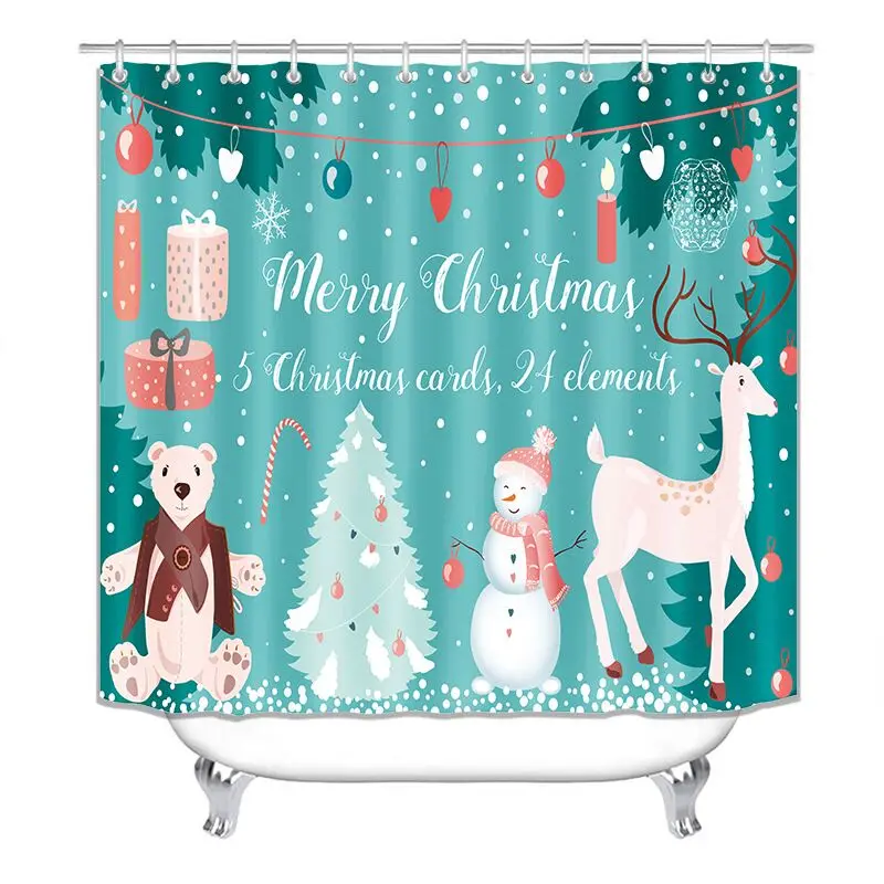 

Hot selling amazon Christmas 3D printing bathroom set shower curtain for kids