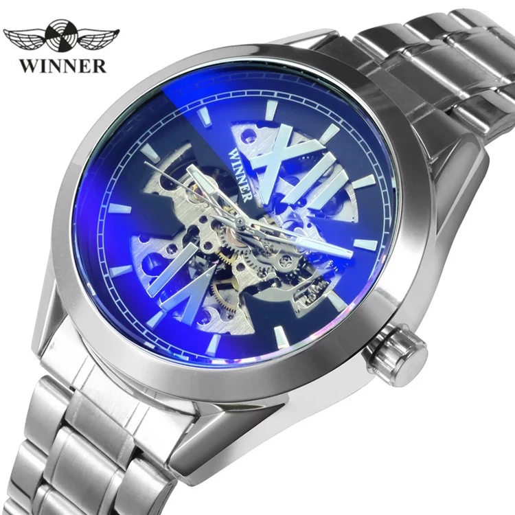 

WINNER 518 Official Military Mechanical Watch Men Luxury Skeleton Automatic Wristwatch Stainless Steel Strap Clock