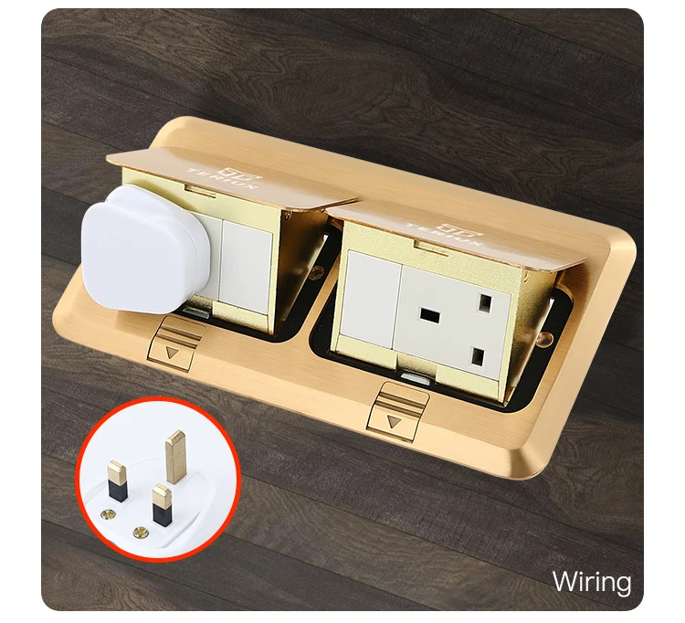 British standard brass power 13A double pop-up floor socket box