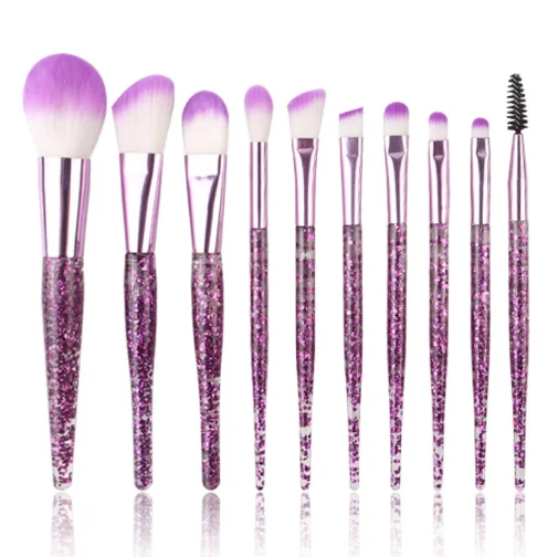 

Professional 10pcs Soft Crystal Makeup Brushes Private Label Foundation Face Make-up Brush Set Wholesale, As pics