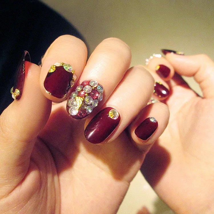 

L28 bride wedding dark red fashion personalized nails for girls and women wholesale press on 3d pre design false press on nails, Blue