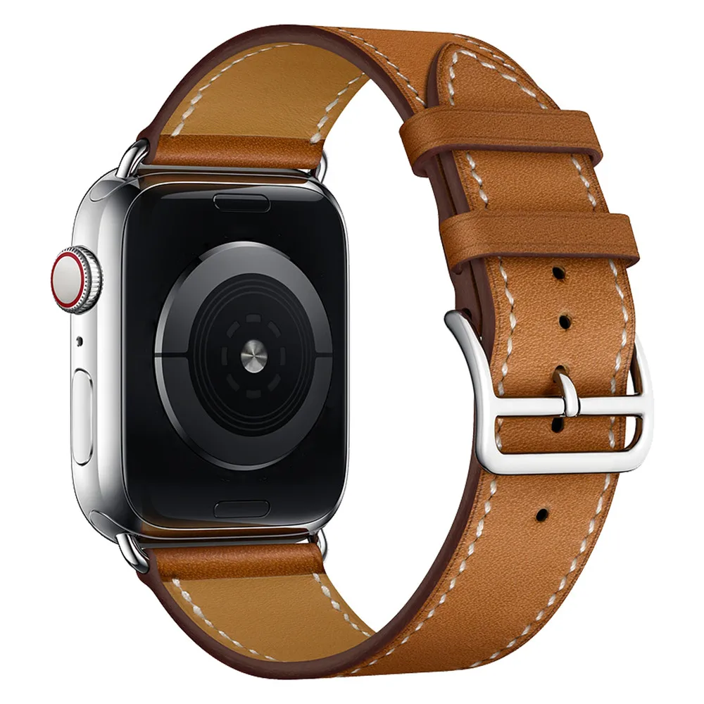 

Genuine Leather Loop Stainless Steel Buckle Style Single Tour Band Watch Strap For Apple Watch 38 42 40 44 mm