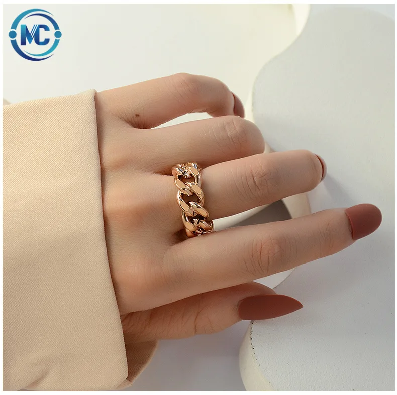 

2021 Simple Chain Hollow Ring 18K Gold Plated Ring Stainless Steel Adjustable Ring Women Jewelry, Gold,silver,rose gold