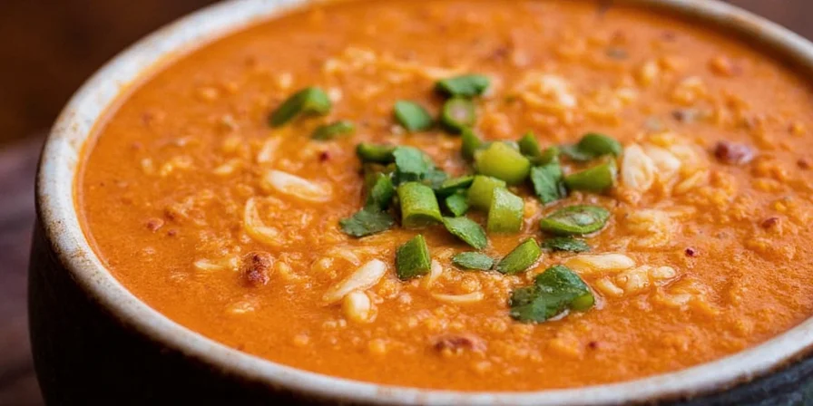 Final presentation of spicy and sour soup with garnish