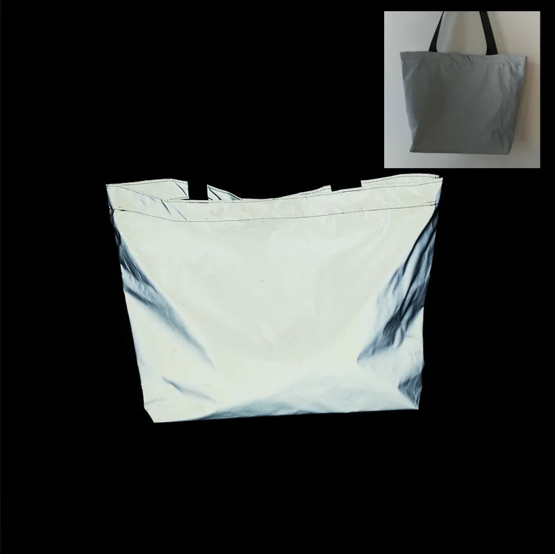

2020 new arrival custom hi vis fashion ladies luminous geometric tote bag silver reflective folding shopping handbags for women
