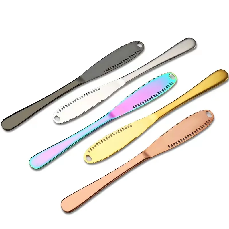 

3 in 1 Muti-Function Stainless Steel Butter Knife Utensil Bread Cheese Spreader Knife, Silver/gold/rose gold/black/multicolored/blue/purple