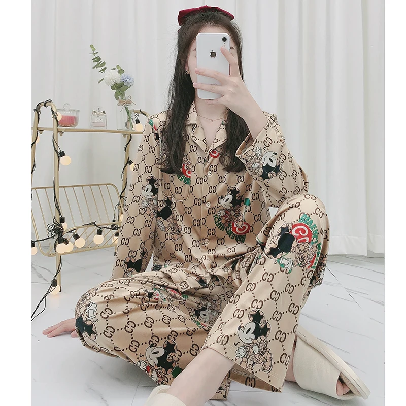 

Long Sleeve Polyester Floral Print Pajamas Sets Women Sleepwear, Customized color