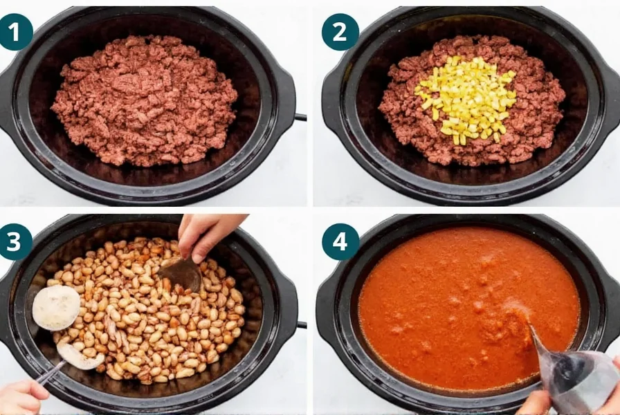 Step-by-step preparation of easy slow cooker chili recipe with ground beef and beans