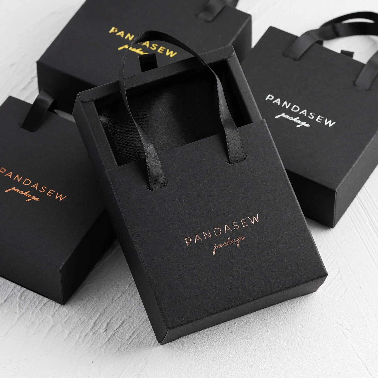 

PandaSew Custom Logo Printed Luxury Sliding Handle Black Paper Cardboard Gift Packaging Bracelet Drawer Jewelry Box, Black,white or customized