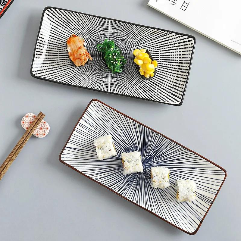 

Home Party wedding decoration Dinner Dishes Tableware Set Japanese Plate Underglaze Rectangular Dish Household Cold Plates