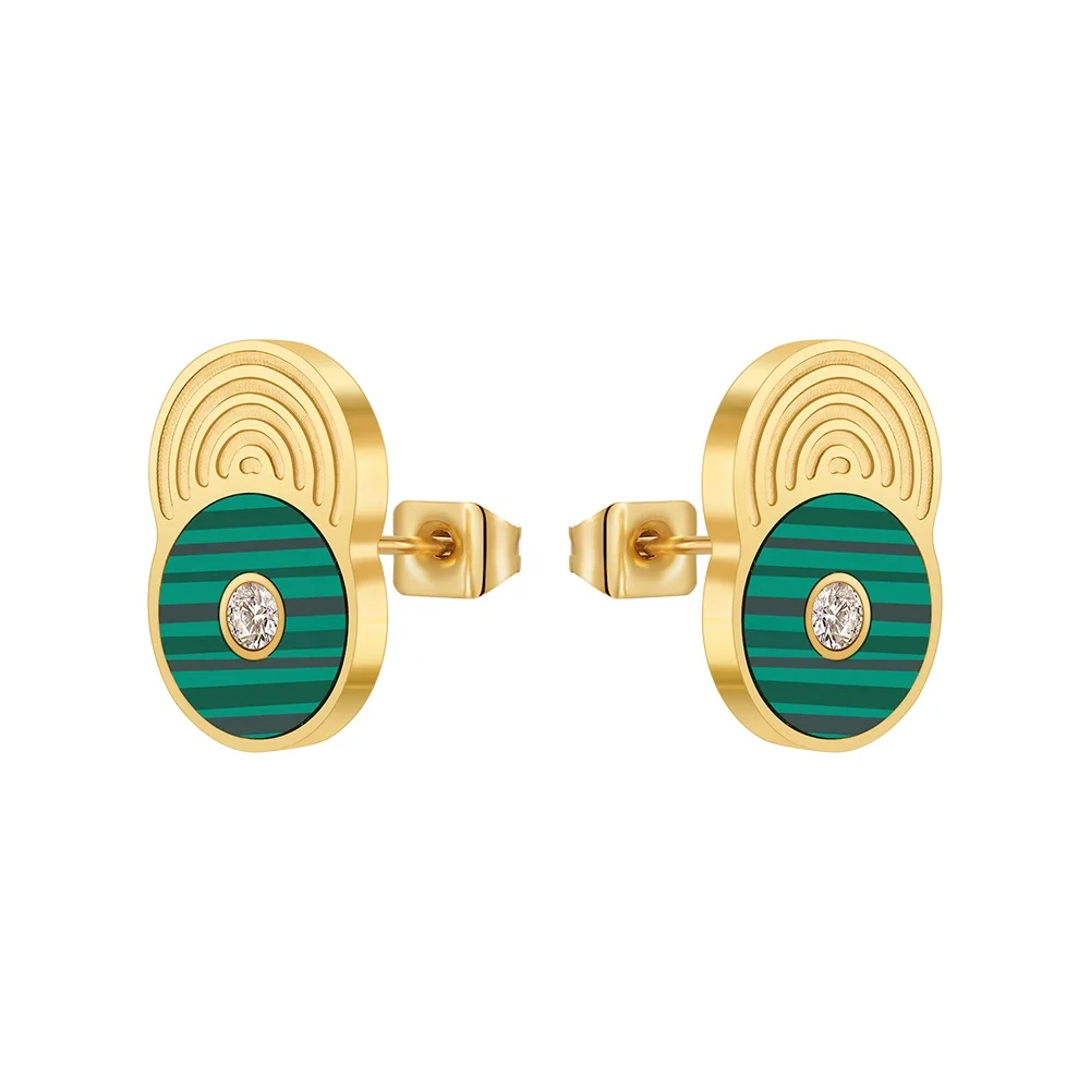 

Original Design 18K Gold Plated Stainless Steel Jewelry Round Thread Green Stone Zircon Ear Stud For Woman Gift Earrings E231470